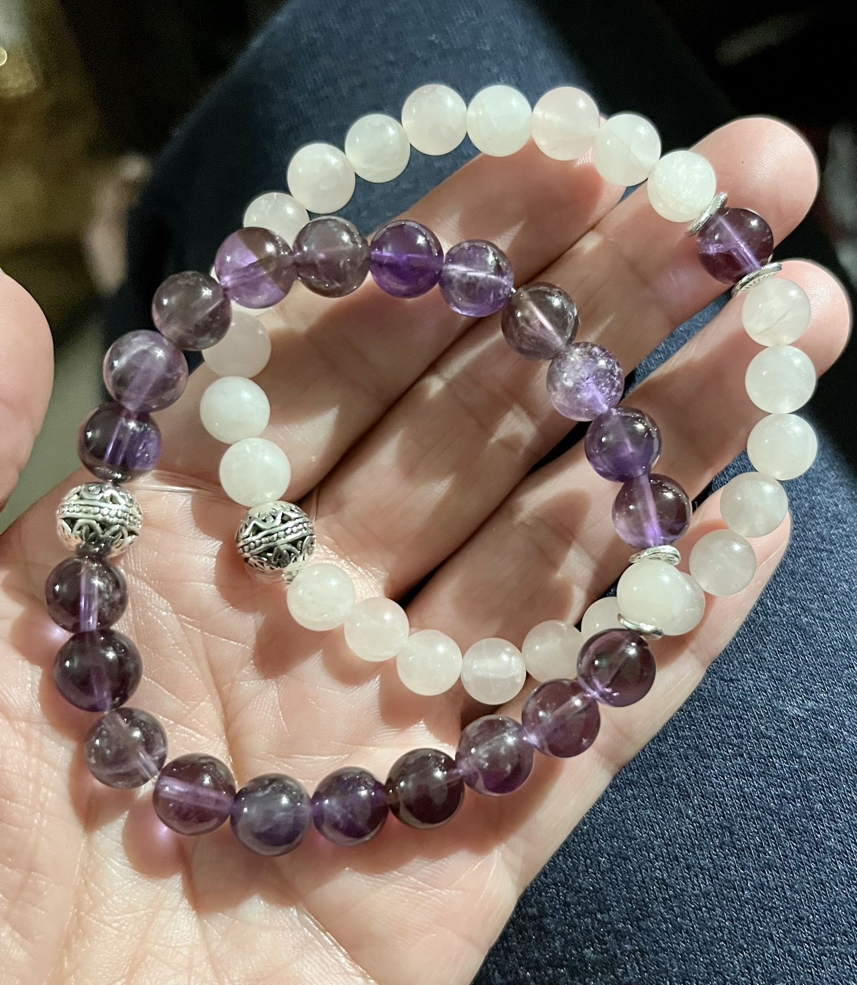 Purple Amethyst N Rose Quartz Bracelet Set