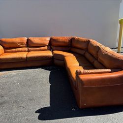 Cognac Italian Leather Natuzzi Sectional 