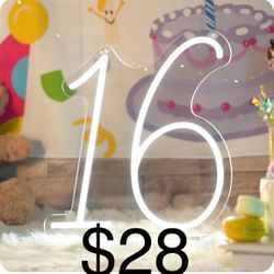 YALLOVE Neon Sign Number 16, Acrylic Light up Number, Large Marquee Number Lights Sign, USB Powered Number Sign for Birthdays Decor, Party Anniversary