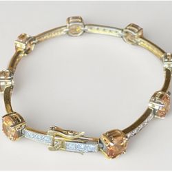 Gold Plated Sterling Silver 925 Gemstone Tennis Bracelet 7.5”