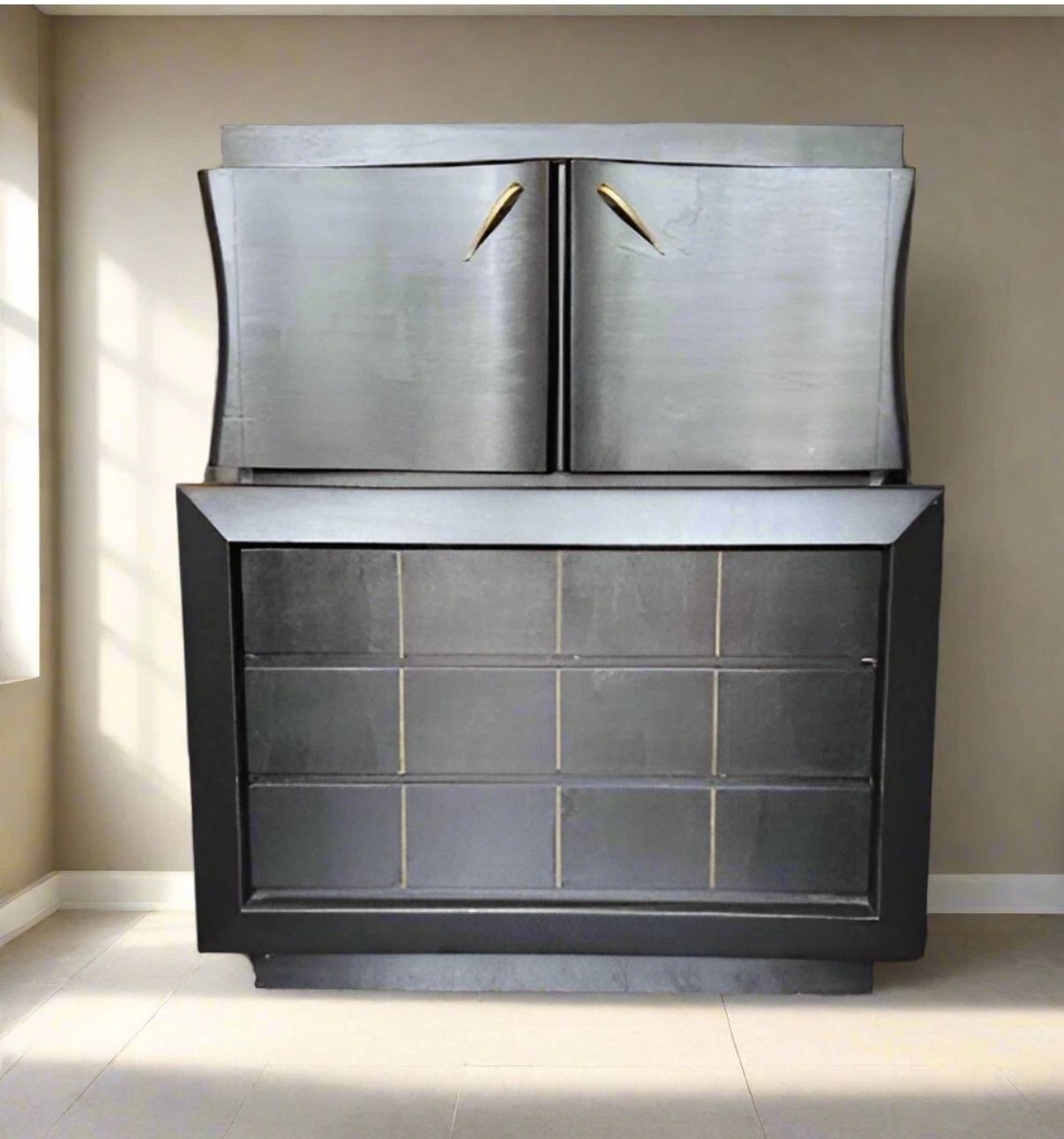 Solid Wood Vintage Mid Century Modern Armoire Refinished