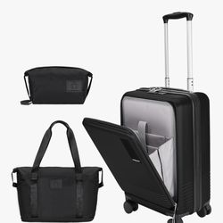 20 inch Small Carry On Luggage Front Open with Laptop Pocket, ABS+PC Hard Shell Suitcase with Spinner Wheels TSA Lock & YKK Zipper, 20in/Toiletry Bag/