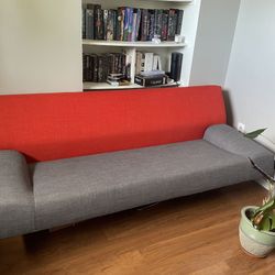 Funky Retro Inspired Futon Couch (orange and grey)