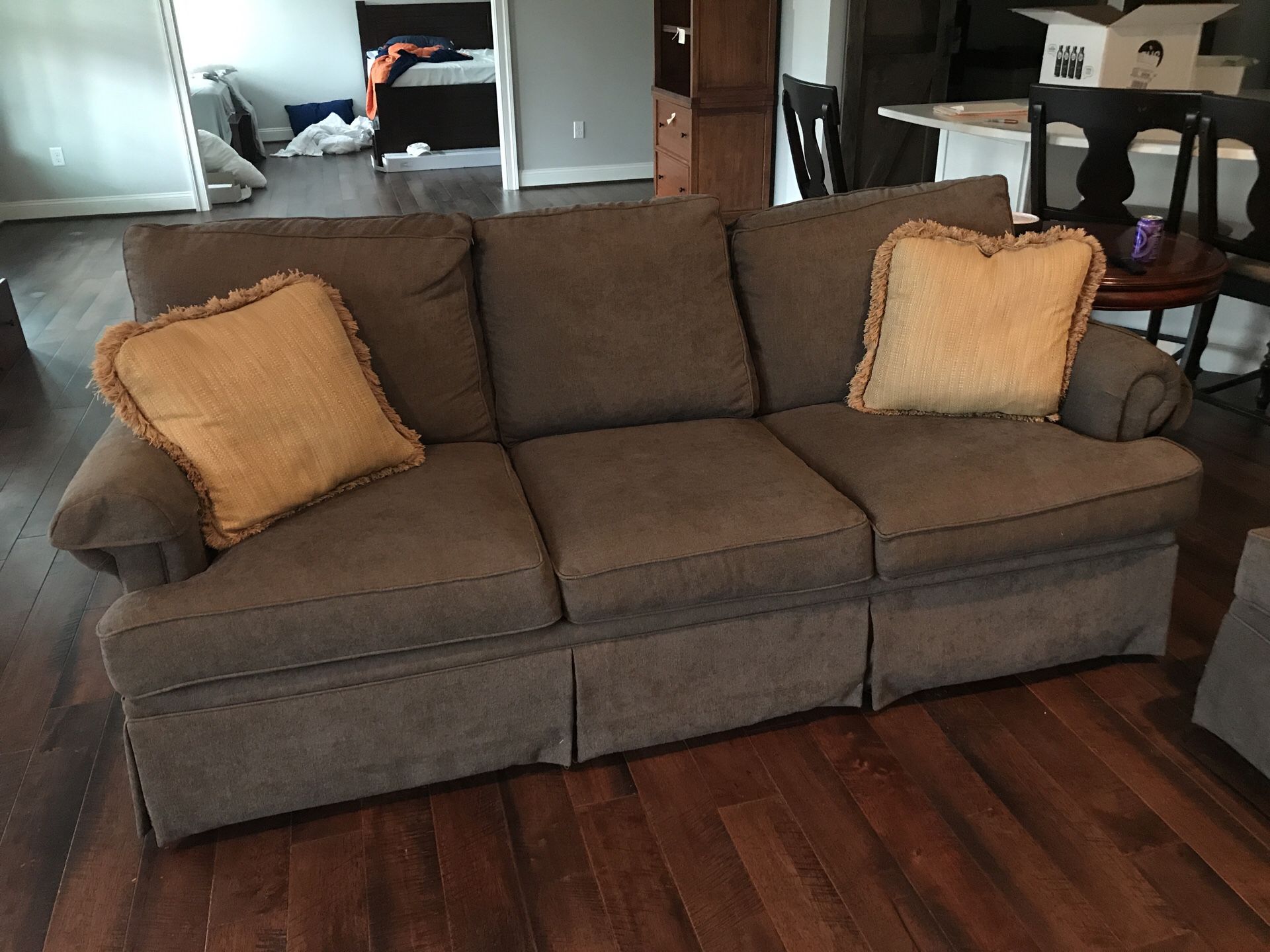 Two matching Bassett custom grey sofas-$450 each