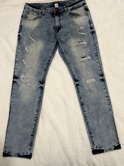 Bleecker & Mercer Men’s Light Dirty Wash Skinny Fit Distressed Jeans, Size 34x30