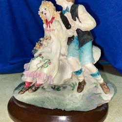 7 inch Painted Dancers Alabaster Figurine Imported From Greece 