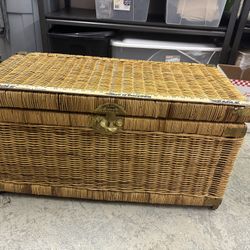 Antique Wicker Trunk with Brass Finishes