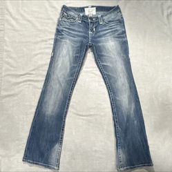 BIG STAR Bootcut Blue Denim Jeans Medium Wash Embroidered 5-Pocket Button Accent