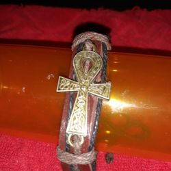 Men's Leather Adjustable Bracelet With Cross