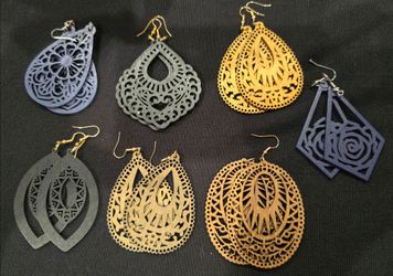 Laser Cut Wood Dangle Earrings Set of 7