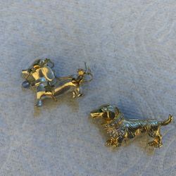 Dachshund Dog Vintage Gold Toned Rhinestone Pin Qty 2 