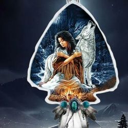 Unique Indian Jewelry Lady & Wolf Silver Tone Necklace