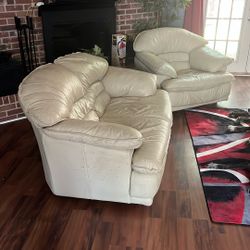 Free Beige Leather Loveseat With Matching Oversized Chair