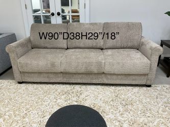3-Seat Beige Fabric Sofa 90" Wide