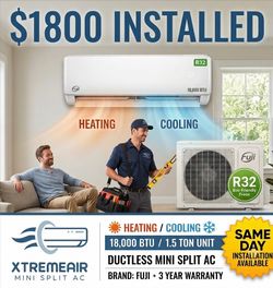 Fuji 1.5 Ton 18,000 BTU 20SEER2 Mini Split AC with Installation - Ductless AC