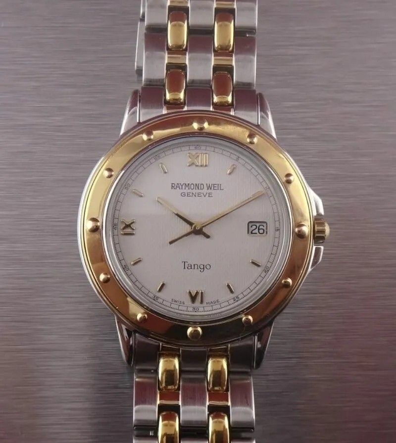 Two Gold Tone Men's Raymond Weil Geneve Tango Swiss Quartz Dress Watch