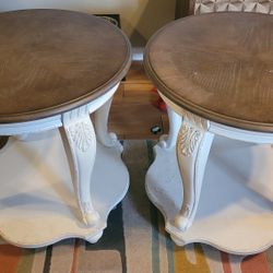 Wooden Round End Table Set 