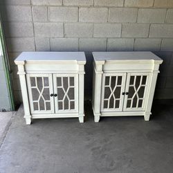 2 Large White Wash Mirrored Nightstands / Nightstand Set / End Tables