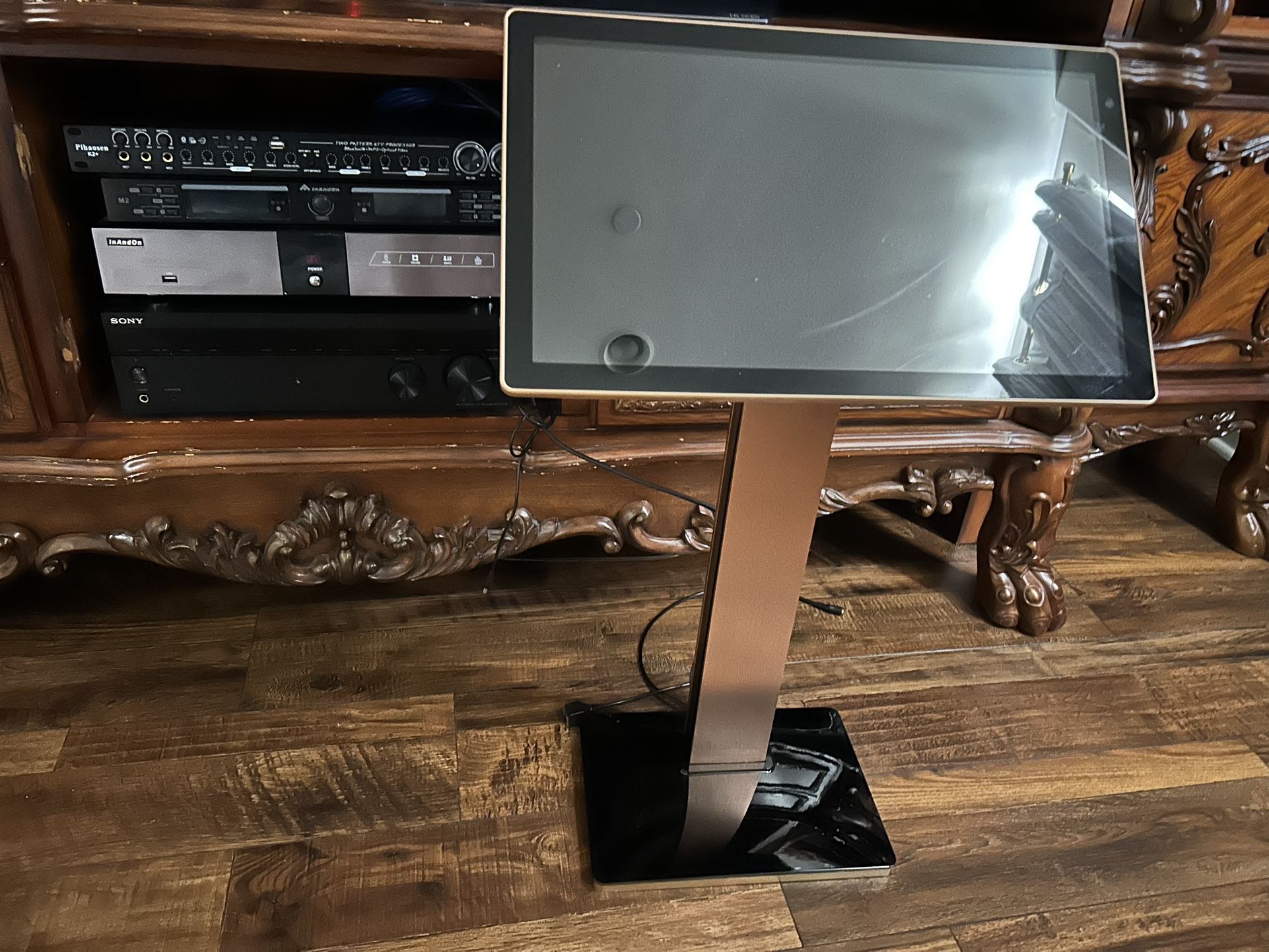 2025 InAndOnkod New Chinese Karaoke Machine KV-V5 MAX Karaoke Player, with Wireless Microphone and Mixer, 22 inch Capacitive Touch Screen,Free Cloud D