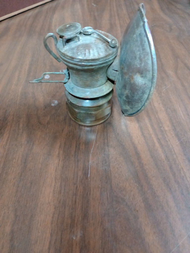 Antique 1930s Brass Carbide Miners Helmet Lamp
