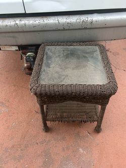 Wicker Patio Side Table with Glass Top
