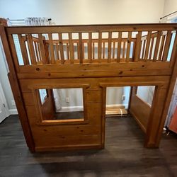 Pottery barn loft bed with bed rails and mattress 