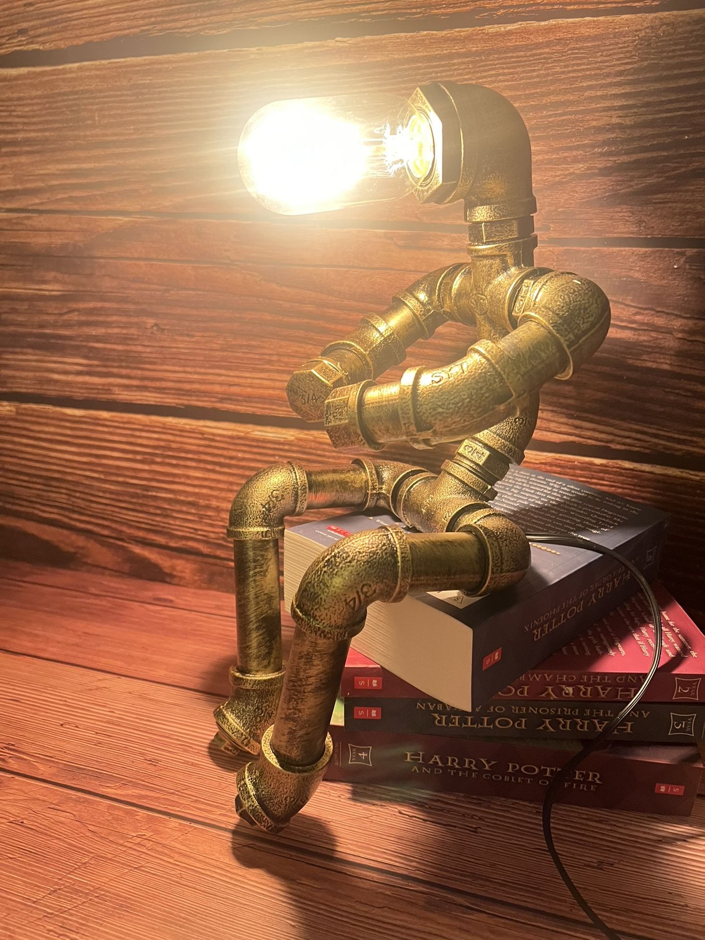 Stylish steampunk table lamp, steampunk lamp, steampunk light, creative robot style, light bulb inclued