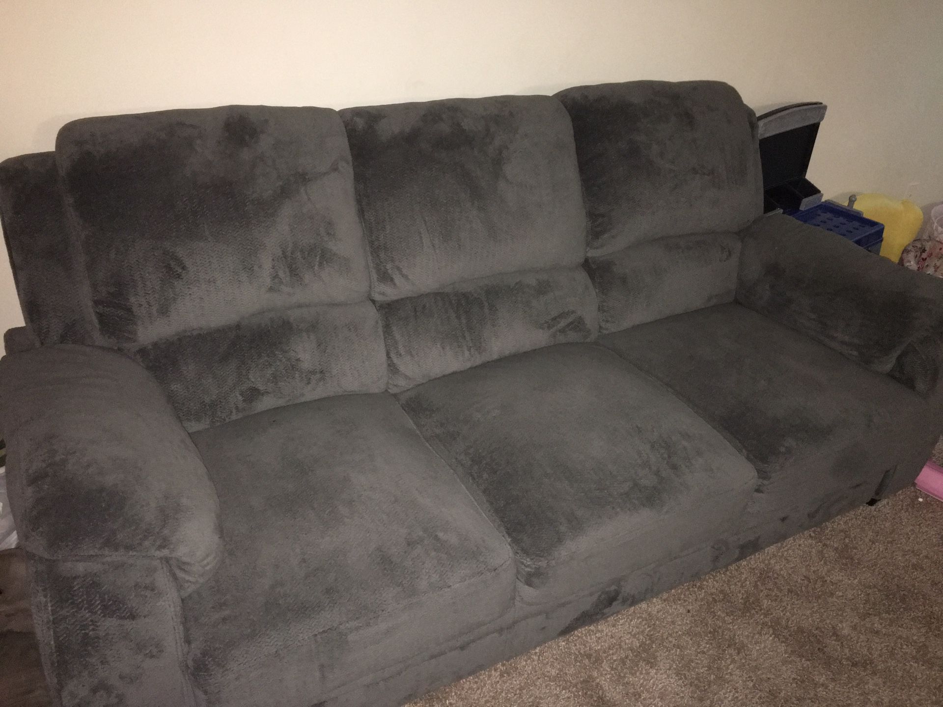 Grey Suede Sofa. Moving and need to sell ASAP