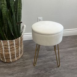 Velvet Vanity Stool Chair for Makeup Room, Beige Vanity Stool with Gold Legs,18” Height, Small Storage Ottoman Foot Ottoman Rest for Living Room, Bath