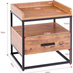 All New 17.7”x15.7”x19.6” Table Nightstand End Wood With Coffee 2 Shelf Rack Drawer