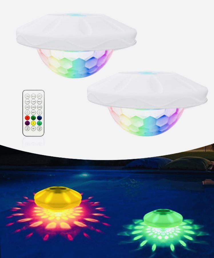 Floating Pool Lights, Rechargeable RGB Color Changing Pool Lights That Float with Remote Control, Waterproof LED Night Light Projector for Pool Pond P