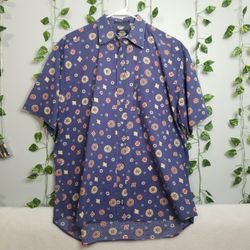 Vintage Dockers Levi's Hong Kong Blue Floral UNIQUE Mens Lrg Button Up  Shirt 