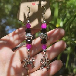 Pink Spider Earrings