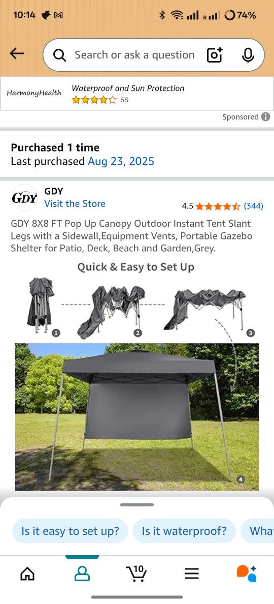 GDY 8X8 FT Pop Up Canopy Outdoor Instant Tent Slant Legs with a Sidewall,Equipment Vents, Portable Gazebo Shelter for Patio, Deck, Beach and Garden,Gr