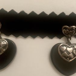 Black Onyx /Sterling Silver Heart Earrings 