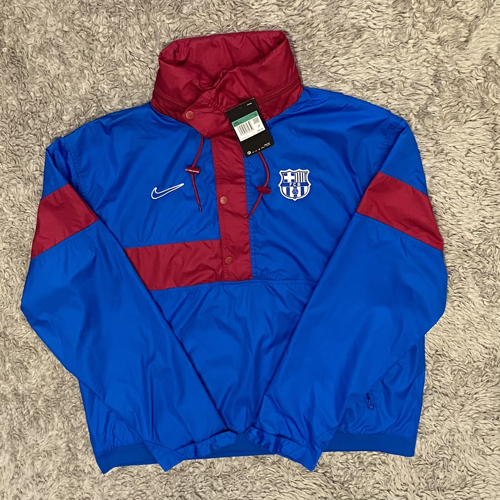 Nike F.C. Barcelona Football Anorak Soccer Jacket Blue/Red Size XL DC7276 427