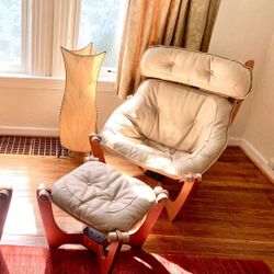 One  Beige  Leather Luna Lounge Chair & Ottoman