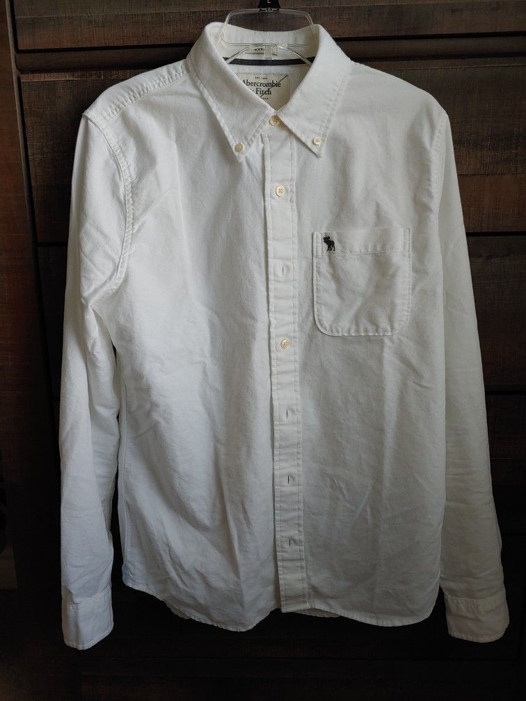 Abercrombie & Fitch Men's white casual dress collared Long Sleeve shirt
