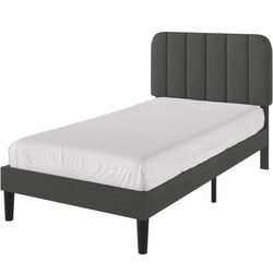 TWIN BED FRAME WITH DARK GRAY VELVET HEADBOARD📣NO MATTRESS JUST FRAME📣