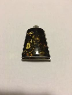 925 Sterling Amber Necklace Pendant 1”tall x 1” wide