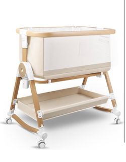 suihuooo 4 in 1 Baby Bassinet, Bassinets Bedside Sleeper with Wheels and Storage Basket, Adjustable 7 Heights Bedside Sleeper with Mosquito Net, Breat
