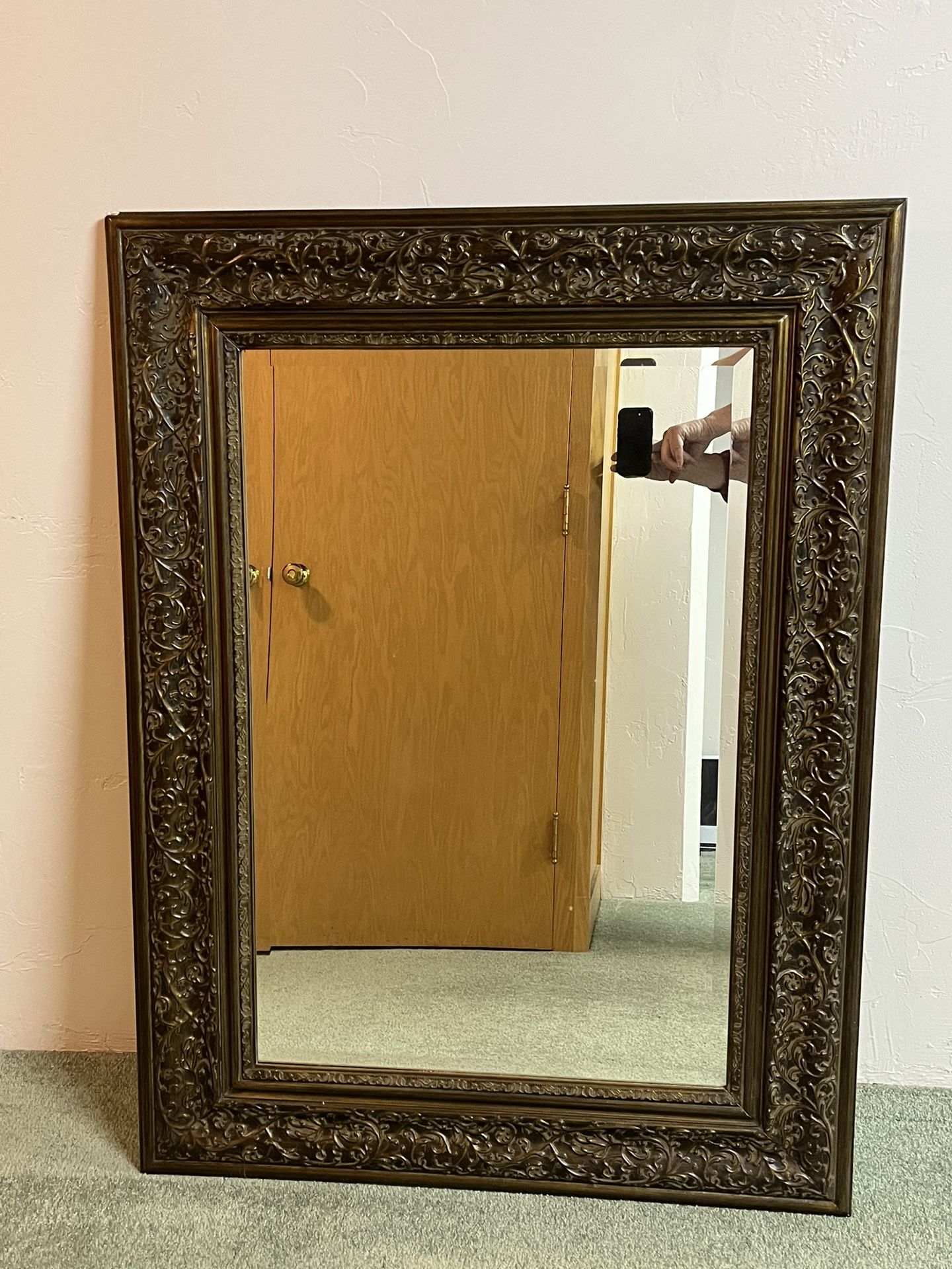 Wood Framed Mirror, Antique Gold-Brown Look, Large, Very Nice!