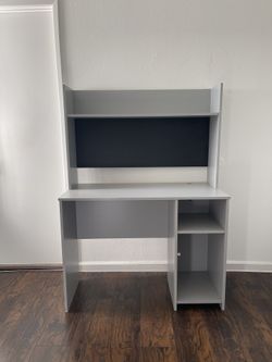 Wooden Grey Desk With Hutch