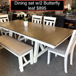 New  Big Dining Table With 2 Butterfly Leaf 6pcs 