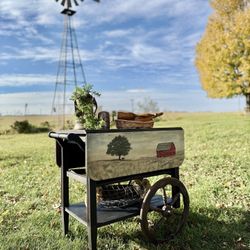 Antique Farmhouse Primitive Tea Cart Hand Painted 
