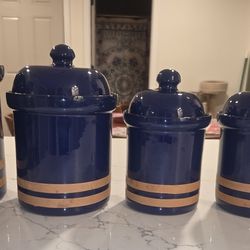 5 Dark Blue Ceramic Canisters