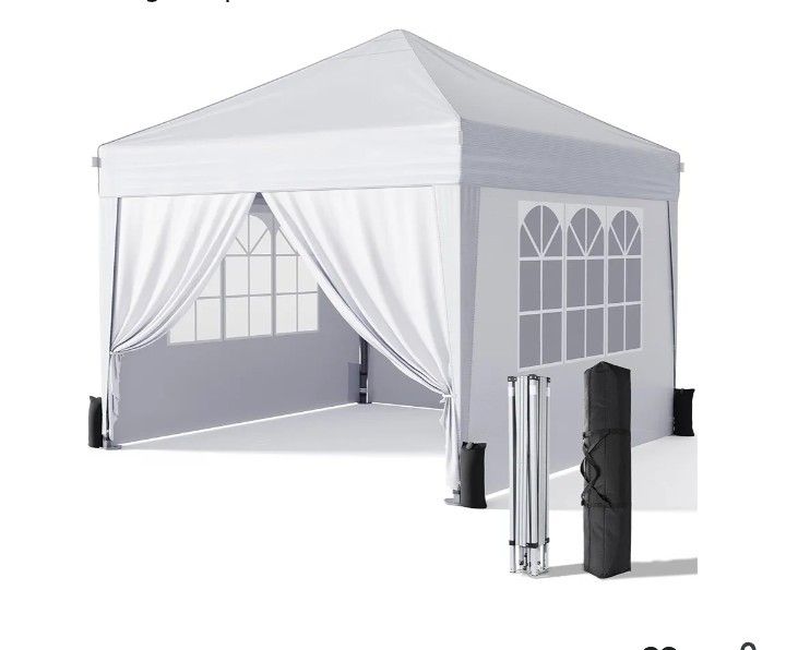 10x10 Pop Up Canopy with Sidewalls Outdoor Instant Canopy Tent with Carry Bag for Commercial Events Camping Backyard Parties White