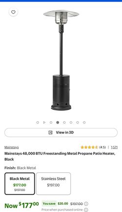 Mainstays 48,000 BTU Freestanding Metal Propane Patio Heater, Black