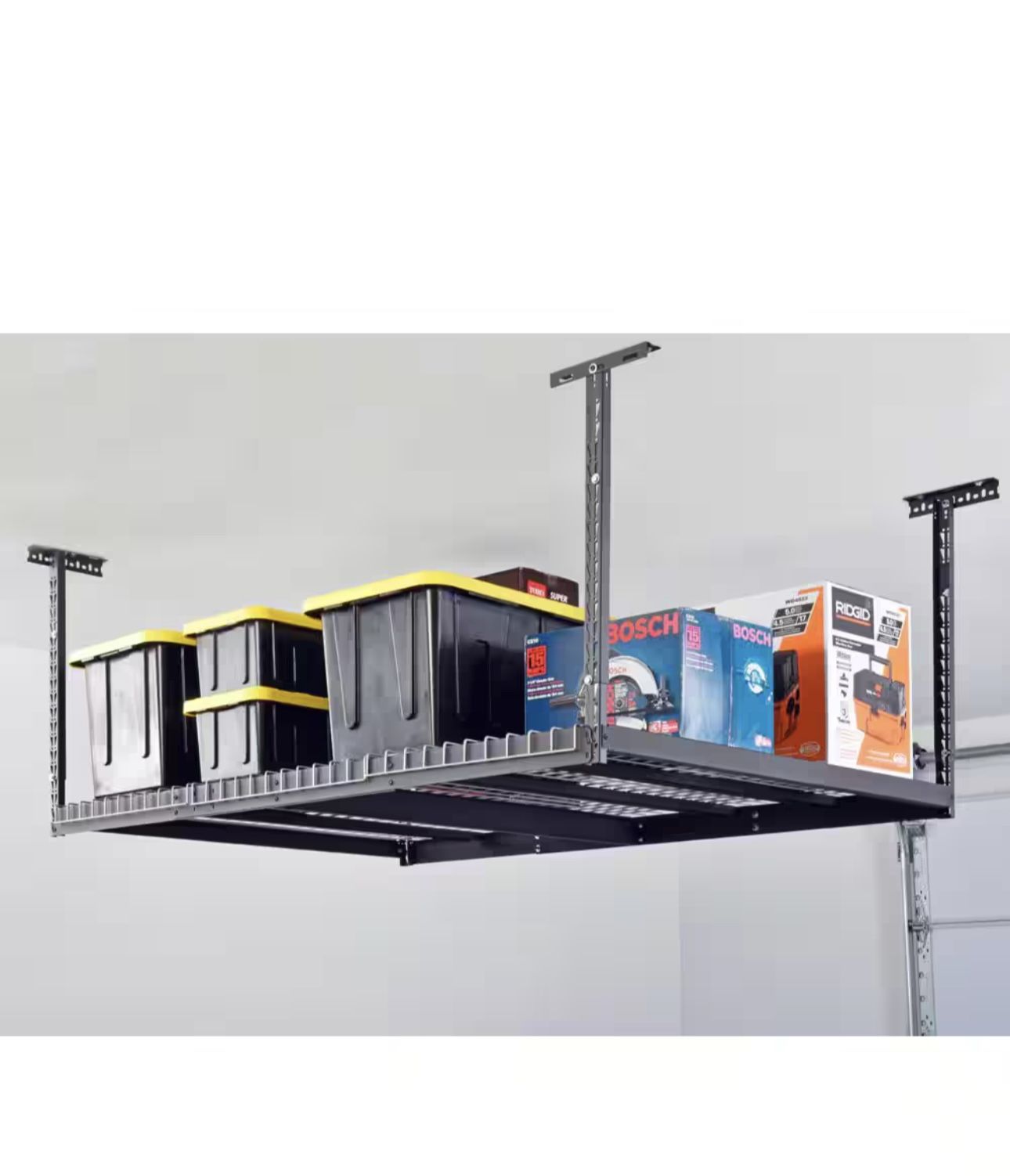 97.5 in. W x 43.75 in. H x 32 in. D Adjustable Height Metal Heavy-Duty Overhead Garage Storage Rack in Black