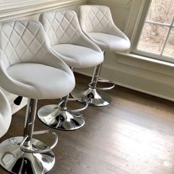 3 Adjustable White Bar Stools